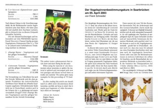 DeArGe Mitteilungen 8(4), 2003                                                                                                                                                                        DeArGe Mitteilungen 8(4), 2003



d) CLIP-ABLEGER: »Spinnenfresser- gegen                                                                            Der Vogelspinnenbestimmungskurs in Saarbrücken
   Speispinne«
   SENDER: . . . . . . . . . . . . . . . . . . . . PRO-7
                                                                                                                   am 05. April 2003
   LÄNGE: . . . . . . . . . . . . . . . . . . . . . 5 min.                                                         von Frank Schneider
   AUSSTRAHLUNG: . . . . . . . . . . . 10.01.2003

Nach diesem Exkurs in die Verschleierungs-                                                                         Der diesjährige Bestimmungskurs der DeAr-                  Dann startete der erste Teil des Kurses:
taktik, die die Medienmacher zwecks Augen-                                                                         Ge e.V. fand, wie schon in den Jahren zuvor,           der theoretische Teil, der Artkonzepte und
wischerei unter dem Motto »Wir bieten Quan-                                                                        im Institut für Umweltforschung der Universität        ihre Grenzen behandelte. Zuerst wurde das
tität statt Qualität« dem Zuschauer zumuten,                                                                       Saarbrücken, statt. Wieder geht der Dank der           typologische Artkonzept nach LINNÉ behandelt,
gibt es dennoch eine zu diesem Zeitpunkt                                                                           DeArGe e.V. an Herrn DR. SCHREIBER, der                welches sich als nicht akzeptabel herausstell-
erfreuliche Nachricht:                                                                                             uns die Räumlichkeiten, Getränke und auch              te, da »alle angehörigen einer Population als mor-
     Der mit Abstand hochwertigste und ins-                                                                        Binokulare zur Verfügung stellte. Ebenfalls            phologische Kopie des Typus« behandelt werden
besondere auf dem PREMIERE-Sparten-                                                                                brachte VOLKER VON WIRTH, der den Kurs                 und auf innerartliche Variationen der be-
Kanal Discovery-Channel häufig gezeigte                                                                            leitete, weitere fünf Binokulare mit, die aus          nutzten Merkmale nicht geachtet wird. Lei-
Vogelspinnen-Dokumentar-Film (s. u. Titel                                                                          dem Besitz der Vogelspinnen IG Stuttgart               der kommt es auch in der Vogelspinnensy-
1), ist anhand seiner beibehaltenen Titulie-                                                                       stammen.                                               stematik – gerade hier in Deutschland – im-
rung unschwer zu erkennen:                                                                                             In diesem Jahr waren neun Teilnehmer               mer noch vor, dass eine neue Art anhand
                                                                                                                   aus weiten Teilen Deutschlands anwesend,               nur eines Exemplars beschrieben wird, was
1. »Haarige Biester – Vogelspinnen und                                                                             u. a. unser erster Vorsitzender A NDREAS               man auch als »typologisch« bezeichnet.
   ihre giftigen Verwandten«                                                                                       HALBIG, zwei DeArGe Mitglieder aus Lux-                Immer sollte man aber die Merkmalsvaria-
   SENDER: . . . . . . . . . . .Discovery Channel                 SUMMARY:                                         emburg und sogar ANDRÉ LEETZ aus Frank-                tionen zu weiteren Individuen der selben
   AUSSTRAHLUNG: . . . . . . . . . . . 13.04.1999                                                                  reich (er hatte eine vor zwei Jahren von ihm           Art beachten, um die Benutzbarkeit der ver-
                                      und künftig                 The author treats a phenomenon that oc-          in Uruguay gesammelte Vogelspinne dabei,               wendeten Merkmale zu beurteilen [siehe z.
                                                                  curs more and more during the last years:        die später auch anhand der Haut bestimmt               B. die Variation der Tibiaapophysen bei
2. »Universum: Tarantula – Vogelspinnen                               When using the material of one docu-         werden sollte). Bevor der Kurs startete führ-          Vitalius vellutinus (M ELLO -L EITÃO , 1923)
   und ihre giftigen Verwandten«                                  mentary about tarantulas or spiders the ma-      te uns D R . S CHREIBER durch sein »Reich«             nach BERTANI 2001].
   SENDER: . . . . . . . . . . . . . . . . . . . ORF-II           terial is splitted and rearranged with new       und zeigte uns die Schmetterlingssammlun-                  Das morphologische Artkonzept nach DAR-
   AUSSTRAHLUNG: . . . . . . . . . . . 27.10.1998                 text-passages and shown several times as         gen und andere interessante Exponate.                  WIN besagt, dass »Arten von Varietäten durch
                                                                  totally new material. The author gives many
Die Vermarktung von Videofilmen hat auch                          examples for this proceeding of TV-Stati-
ihre Vorteile. Mittlerweile wird die oben ge-                     ons.
nannte Produktion des österreichischen                                So after reading this article one should
Tierfilmers Kurt Mündl als offizielle Kauf-                       watch so called »new« documentarys about
Cassette angeboten. Erfreulicherweise findet                      tarantulas carefully and keep in mind, that it
nicht nur in Deutschland, sondern auch in                         maybe just fragments of older documen-
der Schweiz der o. g. gleichnamige und unmiss-                    tarys which are rearranged.
verständliche (Doppel-)Titel »Haarige Bie-
ster/Vogelspinnen und ihre giftigen Ver-                             Adresse der Autorin:
wandten« für den Vertrieb Verwendung!                                Brigitte Hayen
                                                                     Meldenweg 33
                                                                     28357 Bremen                                   Blick hinter die Kulissen des Institutes.              Schmetterlinge aus der Sammlung des Institutes.
                                                                                                                    Foto: Frank Schneider                                  Foto: Frank Schneider

                                                             12                                                                                                      13
 