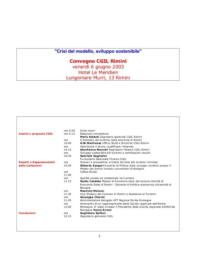 Rimini Convegno Cgil Crisi Del Modello E Sviluppo Sostenibile