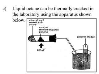 c) Liquid octane can be thermally cracked in  the laboratory using the apparatus shown  below. 