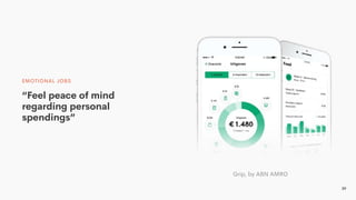 EMOTIONAL JOBS
“Feel peace of mind
regarding personal
spendings”
Grip, by ABN AMRO
39
 