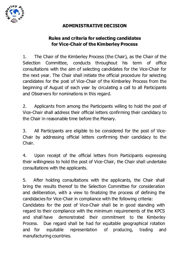 2003 Administrative Decision Selection of Vice Chair