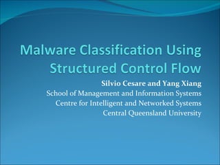 Silvio Cesare and Yang Xiang School of Management and Information Systems Centre for Intelligent and Networked Systems Central Queensland University 