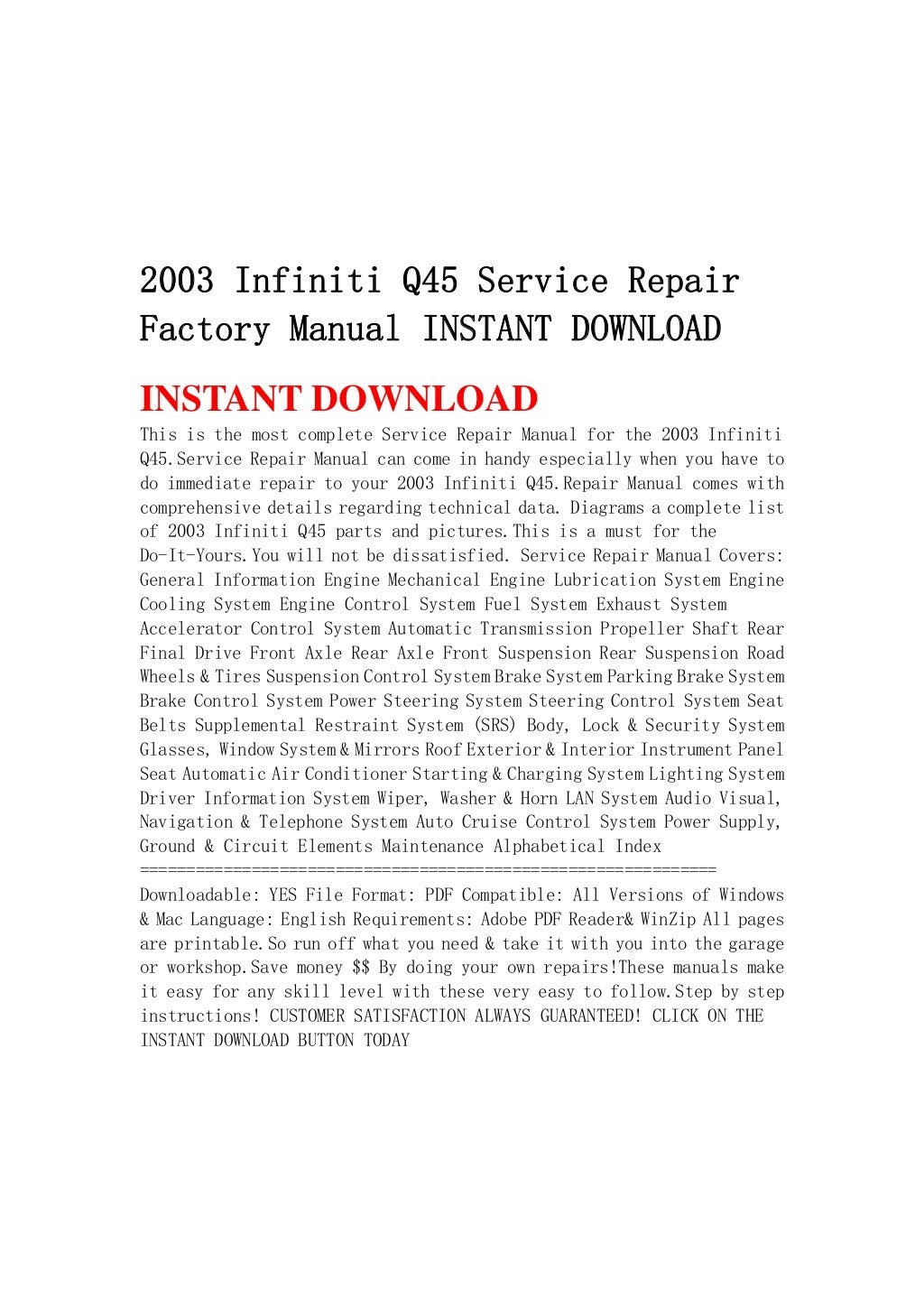 2003 infiniti q45 service repair factory manual instant download