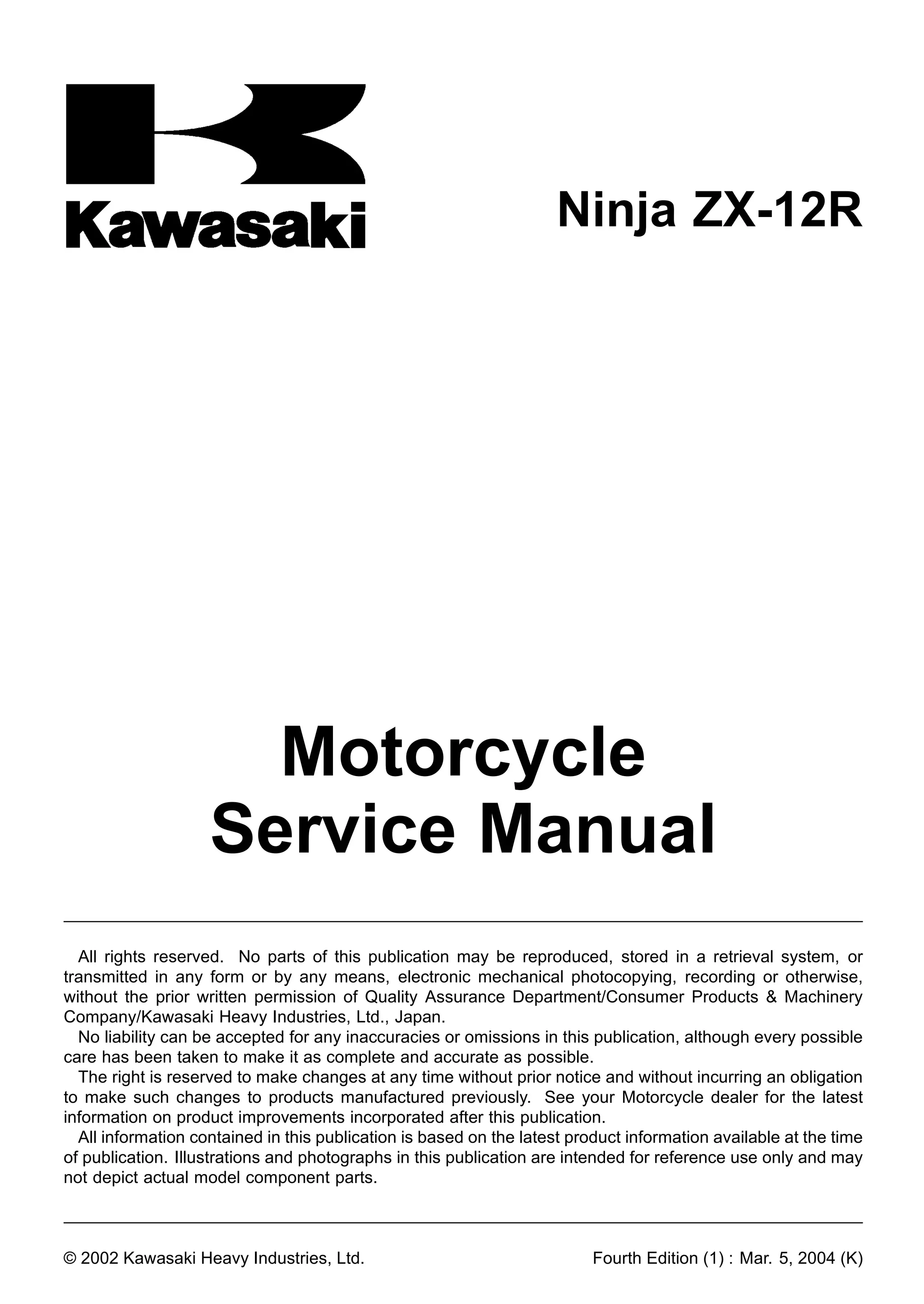 2003 kawasaki zx1200 b2 ninja zx 12r service repair manual | PDF