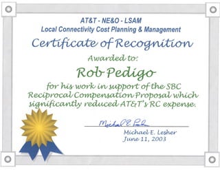 2003 AT&T Certificate of Recognition