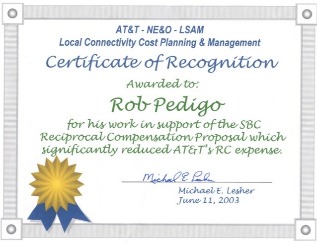 2003 at t certificate of recognition