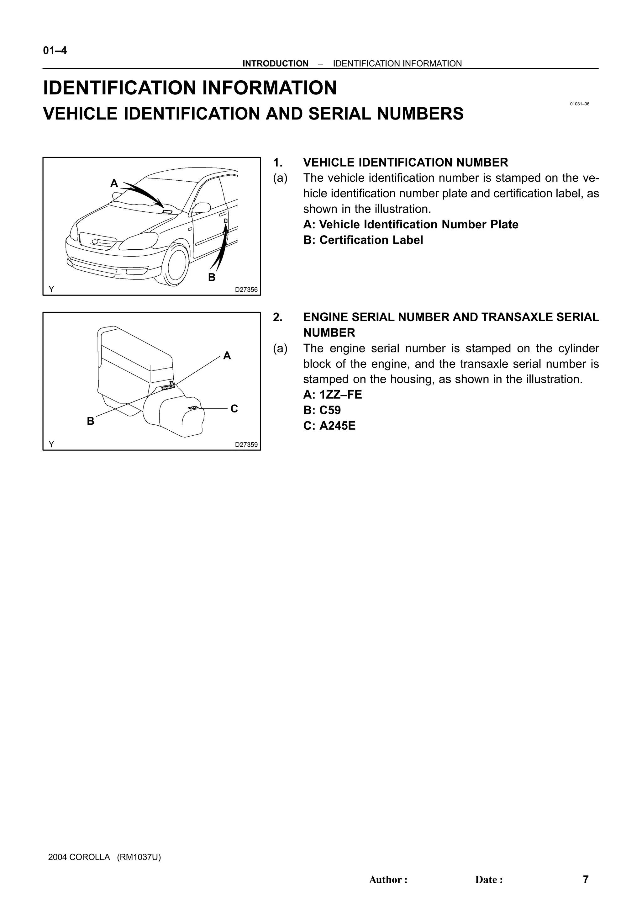 2003 TOYOTA COROLLA SERVICE MANUAL PDF visual data 5