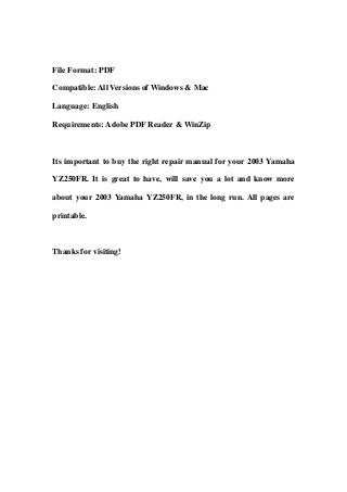 2003 yamaha yz250 fr service repair workshop manual download