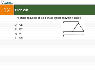 12   Problem

     The phase sequence of the 3-phase system shown in Figure is


     a) RYB
     b) RBY
     c) BRY
     d) YBR
 