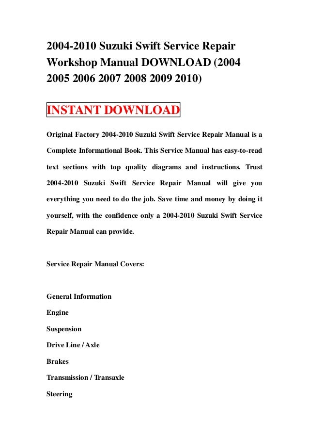 04 10 Suzuki Swift Service Repair Workshop Manual Download 04