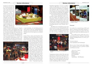 ARACHNE 9(1), 2004                                                                                                                                                                                                      ARACHNE 9(1), 2004
                                       Vereine informieren                                                                                                   Vereine informieren
Gespinste im oberen Bereich                                                                                          Poecilotheria abgehalten. VOLKER VON WIRTH
der Terrarien und andere sind                                                                                        erklärte den Besuchern mit einem Dia-Vor-
unter ihren Korkröhren ver-                                                                                          trag etwas über die Haltung von Vogelspin-
steckt. Schon bald aber ent-                                                                                         nen und BENNO WULLSCHLEGER (Zoologi-
decke ich die eine oder andere                                                                                       sches Institut der Universität Bern) verstand
Vogelspinne. Auch hier                                                                                               es, den Zuhörern die Biologie der Jagdspin-
kommt ein netter Herr auf                                                                                            nen der Gattung Cupiennius nahezubringen.
mich zu und gibt mir einige                                                                                              Auch für den Vogelspinnen-Interessier-
Infos zu den Tieren. Schnell                                                                                         ten gab es einige interessante Arten zu se-
entwickelt sich dadurch ein                                                                                          hen. Es wurden z. B. Hapalopus triseriatus,
Gespräch und ich erfahre viele                                                                                       Haplopelma schmidti, Poecilotheria miranda und
Eigenschaften dieser Spinnen.                                                                                        sogar die überaus farbenfrohe, aber in den
Zwei Stunden später habe ich                                                                                         Terrarien der Liebhaber noch äußerst selte-                   Auf großformatigen Tafeln gab es auch viele Informationen
                                                                                                                                                                                   und Bilder zu Insekten
viele Spinnen gesehen, die Zeit                                                                                      ne Poecilotheria metallica ausgestellt (Fotos:
vergessen und gönne mir einen                                                                                        Umschlagvorderseite sowie Farbtafel Abb. 7
Kaffee. Eine Attraktion war-               Blick auf eine der Informations-»Inseln«                                  bis 12).                                                     SUMMARY
tet allerdings noch auf mich,                                                                                            Die Bilanz der ArachnExpo kann sich
nämlich ein Spinnen-Erlebnisparcour. Neugierig so samt und plüschig. Auf dem Rückweg durch die                       sehen lassen. Es muss offensichtlich nicht                   In october the »ArachnExpo« 2003 took
beschreite ich diesen. Mit Infotafeln werde ich gut Halle versuche ich noch einer Vogelspinnenfütterung              im mer eine börsenähnliche Veranstaltung                     place in Amriswil, Switzerland. Patrick Lo-
über die Sinne der Spinnen aufgeklärt und ich erlebe zuzusehen, was mir aber durch die hohe Anzahl an                mit dem Verkauf von Spinnentieren sein,                      cher gives an impression about what hap-
die Sinneswahrnehmungen und Eigenschaften der Zuschauern die die Sicht versperren, nur schwerlich                    wo sich ein breites Publikum oder auch                       pened at the Expo from different points of
Spinne teilweise am eigenen Leib. An einer Stelle gelingt.«                                                                                                                       view.
muss ich mich z. B. auf eine Mehlrüttelmaschine                                                                                                                                       Over 3000 visitors clarify that even a
stellen um nachzuvollziehen, wie Vibrationen von Unsere Ideen trafen wohl den Kern des                                                                                            noncommercial Expo offering an interesting
einer Vogelspinne wahrgenommen werden. Auch Publikums, denn der Erlebnis-Parcour war                                                                                              program including lectures etc. can be a cro-
eine Spinnenhaut zum anfassen fasziniert mich, am Sonntag nur im Schritttempo zu durch-                                                                                           wd puller.
denn eigentlich sind die Vogelspinnen ja wie Katzen, laufen und es kam mehr als einmal zu einem
                                                                                    Stau im Parcour! Besonders                                                                    INTERNETADRESSE:
                                                                                    am Sonntag häuften sich die                                                                   www.vogelspinne.com/arachnexpo
                                                                                    Menschentrauben um unsere
                                                                                    Tischinseln mit den Terrarien                                                                 BILDNACHWEIS: Soweit nicht anders angege-
                                                                                    darauf. Unser Angebot der                                                                     ben, stammen die Fotos zu diesem Artikel
                                                                                    Bewirtung wurde ebenfalls                                                                     von PATRICK LOCHER.
                                                                                    sehr rege von den Besuchern
                                                                                    genutzt. Weiterhin wurde auf                                                                     Adresse des Autors:
                                                                                                                      dicht drängen sich die Besucher um die ausgestellten
                                                                                    einer Empore ein kleiner Vor-     Terrarien                                                      Patrick Locher
                                                                                    tragsraum eingerichtet, denn                                                                     Eichhölzlistrasse 43
                                                                                    an beiden Tagen wurden Vor-      Vogelspinnen-Insider treffen. Bei einer rein                    8192 Glattfelden
                                                                                    träge vom Dipl. Biol. B ORIS     informativen Spinnenausstellung hat die                         Schweiz
                                                                                    STRIFFLER (ZMFK Bonn) über       Öffentlichkeit wohl auch reges Interesse,                       ArachnExpo - OK-Präsident
                                                                                    die Biologie von Skorpionen      diese Tiere zu sehen und etwas über sie zu
                                                                                    und über die Tiere der asiati-   erfahren, denn fast 3000 Personen besuch-
  Blick auf eine der Informations-»Inseln«                                          schen Vogelspinnengattung        ten die ArachnExpo 2003 in Amriswil.
                                                       24                                                                                                                    25
 