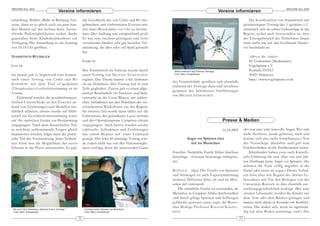 ARACHNE 9(2), 2004                                                                                                                                                                         ARACHNE 9(2), 2004
                                         Vereine informieren                                                                                Vereine informieren
schnellweg Abfahrt »Bult« in Richtung Zen-             das Geschlecht der von CHRIS und BO mit-                                                                    Die Kombination von Stammtisch mit
trum, dann ist es gleich nach ein paar hun-            gebrachten und vorbereiteten Exuvien mit-                                                               gleichzeitigem Vortrag des Vogelspinne e.V.
dert Metern auf der rechten Seite. Ausrei-             tels eines Binokulares vor Ort zu bestim-                                                               entwickelt sich als echter Geheimtipp in der
chende Parkmöglichkeiten stehen direkt                 men. Der Andrang war entsprechend groß.                                                                 Region, wobei auch festzustellen ist, dass
gegenüber beim Kinderkrankenhaus zur                   Es war eine rundum gelungene und trotz                                                                  der Einzugsbereich der Teilnehmer längst
Verfügung. Die Ausstellung ist am Sonntag              verschneiter Straßen sehr gut besuchte Ver-                                                             nicht mehr nur auf den Großraum Hanno-
von 10-18 Uhr geöffnet.                                anstaltung, die allen sehr viel Spaß gemacht                                                            ver beschränkt ist.
                                                       hat.
STAMMTISCH-RÜCKBLICK                                                                                                                                              Adresse des Autors:
                                                       FEBRUAR                                                                                                    M. Goduscheit (Medienwart)
JANUAR                                                                                                                                                            Vogelspinne e.V.
                                                       Der Stammtisch im Februar wurde durch           Micha während des Februar-Vortrags                         Postfach 910163
Im Januar gab es begleitend zum Stamm-                 einen Vortrag von M ICHAEL G ODUSCHEIT          Foto: Marc Vosskämper                                      30421 Hannover
tisch einen Vortrag von C HRIS und B O                 ergänzt. Das Thema lautete: »Auf Spinnensu-                                                                http://www.vogelspinne-ev.de
                                                                                                      des Vereinslokals gesellten sich ebenfalls
S AINSBURY mit dem Titel »Vogelspinnen                 che am Mittelmeer«. Der Vortrag war in zwei
                                                                                                      während des Vortrags dazu und lauschten
(Theraphosidae)-Geschlechtsbestimmung an der           Teile gegliedert. Zuerst gab es einen allge-
                                                                                                      gespannt den bebilderten Ausführungen
Exuvie«.                                               meinen Reisebericht zur Insekten- und Spin-
                                                                                                      von MICHAEL GODUSCHEIT.
    Einleitend wurden die geschlechtsspezi-            nensuche an der Costa Blanca, mit zahlrei-
fischen Unterschiede an den Exuvien an -               chen Aufnahmen aus den Habitaten der ver-
hand von Zeichnungen und Modellen aus-                 schiedensten Wirbellosen aus der Region.
führlich erläutert, ebenso wurde auf Hilfs-            Im zweiten Teil wurde dann näher auf die
mittel zur Geschlechtsbestimmung sowie                 Lebensweise der gefundenen Lycosa tarentula
auf die optischen Geräte zur Bestimmung                und der Opuntienspinne Cyrtophora citricula                                           Presse & Medien
eingegangen. Nach dem theoretischen Teil,              eingegangen. Auch hierzu wurden wieder
in welchem aufkommende Fragen gleich                   zahlreiche Aufnahmen und Zeichnungen                                                  16.10.2003        »Es war eine sehr sinnvolle Angst: Wer sich
beantwortet wurden, folgte dann der prakti-            mit einem Beamer auf einer Leinwand                                                                     nicht fürchtete, wurde gebissen, starb und
sche Teil der Veranstaltung. Jeder Teilneh-            gezeigt. Der etwa 45 minütige Vortrag wur-                Angst vor Spinnen sitzt                       konn te sich also nicht fortpflanzen.« Nur
mer hatte nun die Möglichkeit das zuvor                de zudem nicht nur von den Vereinsmitglie-                  tief im Menschen                            der Vorsichtige überlebte und gab sein
Erlernte in der Praxis anzuwenden. Es galt,            dern verfolgt, denn die anwesenden Gäste                                                                Furchtverhalten an die Nachkommen weiter.
                                                                                                      Forscher: Natürliche Furcht früher durchaus                  Kleinkinder haben zwar nach Kinzelb-
                                                                                                      berechtigt – Grausen heutzutage unbegrün-                achs Erfahrung bis zum Alter von zwei Jah-
                                                                                                      det                                                      ren überhaupt keine Angst vor Spinnen. »Sie
                                                                                                                                                               nehmen die Tiere völlig angstfrei in die
                                                                                                      ROSTOCK - (dpa) Die Furcht vor Spinnen                   Hand oder essen sie sogar.« Dieses Verhal-
                                                                                                      und Schlangen ist nach Expertenmeinung                   ten höre aber mit Beginn des dritten Le -
                                                                                                      mehrere Millionen Jahre alt und im Men-                  bensjahres auf. Für den Biologen von der
                                                                                                      schen tief verwurzelt.                                   Universität Rostock ist dies ebenfalls ent-
                                                                                                         Die natürliche Furcht sei entstanden, als             wicklungsgeschichtlich bedingt: »Bis zum
                                                                                                      Menschen in Gruppen Afrika durchstreiften                zweiten Lebensjahr wurden die Kinder auf
                                                                                                      und durch giftige Spinnen und Schlangen                  dem Arm oder dem Rücken getragen und
                                                                                                      gefährdet gewesen seien, sagte der Ros to -              kamen nicht direkt in Kontakt mit Krabbel-
                                                                                                      cker Biologe Professor R AGNAR K INZEL -                 tieren. Das ändert sich, wenn sie eigenstän-
 Bo und Chris Sainsbury während ihrers Vortrags         Christian beim Arbeiten am Binokular
 Foto: Marc Vosskämper                                  Foto: Marc Vosskämper                         BACH.                                                    dig auf dem Boden unterwegs sind.« Die
                                                  32                                                                                                      33
 