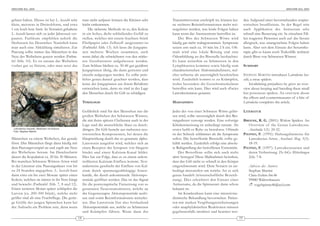 ARACHNE 9(4), 2004                                                                                                                                                                        ARACHNE 9(4), 2004



gebaut haben. Dieses ist bei L. hasselti sehr           man nicht aufpasst können die Kleinen sehr     Transmittervorrat erschöpft ist, können kei-         den Aufgrund einer bevorstehenden respira-
klein, meistens in Dreieckform, und etwa                leicht entkommen.                              ne »echten« Reitzinformationen mehr wei-             torischen Insuffizienz. In der Regel tritt
1 cm hoch bzw. breit. In Terrarien gehaltene                Die sicherste Methode ist es, den Kokon    tergeleitet werden, was letale Folgen haben          nach Applikation des Antiserum sehr
L. hasselti lassen sich zu jeder Jahreszeit ver-        in ein hohes, dicht schließendes Gefäß zu      kann wenn das Atemzentrum betroffen ist.             schnell eine Besserung ein. In einzelnen Fäl-
paaren. Fachleute empfehlen jedoch die                  stellen, welches mit einem feuchten Stück          Der Biss der Schwarzen Witwe wird                len reagieren Patienten auch auf das Serum
Herbstzeit bis Dezember. Natürlich kann                 Fließpapier oder Zellstoff ausgestattet ist    häufig gar nicht wahrgenommen. Symptome              allergisch, was unangenehme Folgen haben
man auch eine Abkühlung simulieren. Zur                 (Farbtafel Abb. 13). Ich lasse die Jungspin-   setzen erst nach ca. 10 min bis 2 h ein. Oft-        kann. Aber seit dem Einsatz der Serumthe-
Paarung sollte immer das Männchen in das                nen mehrere Wochen zusammen, auch              mals wird eine lokale Rötung und eine                rapie gibt es kaum noch Todesfälle weltweit
Netz des Weibchens gesetzt werden (Farbta-              wenn dabei die schwächeren von den stärke-     Ödembildung an der Bissstelle beobachtet.            durch Bisse von Schwarzen Witwen.
fel Abb. 10). Es ist ratsam das Weibchen                ren Geschwistern aufgefressen werden.          Es kann weiterhin zu Schmerzen in den
vorher gut zu füttern, oder man setzt das               Zum Schluss bleiben ca. 30-40 gut genährte     Lymphknoten kommen sowie häufig zum                  SUMMARY
                                                        Jungspinnen übrig, die dann getrennt und       charakteristischen Abdominalschmerz, wel-
                                                        einzeln aufgezogen werden. Es sollte pein-     cher teilweise als unerträglich beschrieben          STEPHAN MARTINI introduces Latrodectus has-
                                                        lichst genau darauf geachtet werden, dass      wird. Zusätzlich kommt es zu Krämpfen,               selti, a »true spider«.
                                                        keine der Jungspinnen aus ihrem Behältnis      wobei besonders die Ge sichts muskulatur                   Invalidating prejudices he gives an over-
                                                        entweichen kann, denn sie sind in der Lage     betroffen sein kann. Dies wird auch »Facies          view about keeping and breeding these small
                                                        den Menschen durch ihr Gift zu schädigen.      Latrodectismica« genannt.                            but poisonous spiders. An overview about
                                                                                                                                                            the effects and countermeasures of a bite of
                                                        TOXOLOGIE                                      MAßNAHMEN                                            Latrodectus completes the article.

                                                        Gefährlich sind für den Menschen nur die       Jeder der von einer Schwarze Witwe gebis-            LITERATUR
                                                        großen Weibchen der Schwarzen Witwen,          sen wird, sollte unverzüglich durch den Ret-
                                                        die mit ihren spitzen Chelizeren auch in der   tungsdienst versorgt werden. Eine sofortige          BREENE, R. G. (2001): Widow Spiders. An
                                                        Lage sind die menschliche Haut zu durch-       Klinikeinweisung ist unbedingt ratsam. Als               Overview of the Genus Latrodectus.
 Latrodectus hasselti, Weibchen mit Kokons              dringen. Ihr Gift besteht aus mehreren neu-    erstes heißt es Ruhe zu bewahren. Oftmals                Arachnida 1(1): 24-32.
 Foto: Stephan Martini
                                                        rotoxischen Komponenten, bei denen die         ist der Schreck schlimmer als die Symptome           P IEPHO, F. (1995): Haltungshinweise für
Männchen zu einem Weibchen, das gerade                  Hauptwirkung durch das so genannte alpha-      selbst. Die betreffende Bissstelle sollte ge-            Latrodectus-Arten. Arachnol. Mag. 3(3):
frisst. Das Männchen fängt dann häufig mit              Latrotoxin ausgelöst wird, welches sich an     kühlt werden. Zusätzlich erfolgt eine absolu-            18-19.
dem Paarungsvorspiel an und zupft am Netz               einen Rezeptor der Synapsen von Säugern        te Ruhigstellung der betroffenen Extremität.         P IEPHO, F. (1997): Latrodectusarten und
des Weibchens herum. Im Durchschnitt                    bindet und einen Kalzium-Kanal bildet.             Der Betroffene sollte sich auch nicht                deren Verbreitung. DeArGe Mitteilungen
dauert die Kopulation ca. 20 bis 30 Minuten.            Dies hat zur Folge, dass es zu einem unkon-    aktiv bewegen! Diese Maßnahmen bewirken,                 2(4): 7-8.
Bei manchen Schwarze Witwen-Arten wird                  trollierten Kalzium-Einfluss kommt. Nor-       dass das Gift nicht so schnell in den Körper
in der Literatur eine Paarungsdauer von bis             malerweise geschieht der Einfluss von Kal-     eingeschwemmt wird. Dem Notarzt ist un-                 Adresse des Autors:
zu 24 Stunden angegeben. L. hasselti baut               zium durch spannungsabhängige Ionen-           bedingt mitzuteilen um welche Art es sich               Stephan Martini
dann etwa ein bis zwei Monate später einen              kanäle, die durch ankommende Aktionspo-        genau handelt (wissenschaftliche Bezeich-               Clara-Zetkin-Str.46
Kokon, welchen sie mitten in ihr Netz hängt             tentiale geöffnet werden. Das ist das Signal   nung). Dies erleichtert den Einsatz eines               99880 Waltershausen
und bewacht (Farbtafel Abb. 7, 8 und 12).               für die postsynaptische Freisetzung von so     Antiserums, da die Spinnenart dann schon                   vogelspinne46@aol.com
Einen weiteren Monat später schlüpfen die               genannten Neurotransmittern, welche an         bekannt ist.
Larven (ca. 200-300 Stück), welche nicht                der Gegensynapse Aktionspotentiale auslö-          Im Krankenhaus kann eine intensivme-
größer sind als eine Fruchtfliege. Die gerin-           sen und somit Reizinformationen weiterlei-     dizinische Behandlung bevorstehen. Patien-
ge Größe der jungen Spinnchen kann bei                  ten. Das Latrotoxin löst also fortlaufend      ten mit starken Vergiftungserscheinungen
der Aufzucht ein Problem sein, denn wenn                Aktionspotentiale aus, welche zu Schmerzen     oder anaphylaktischen Reaktionen müssen
                                                        und Krämpfen führen. Wenn dann der             gegebenenfalls intubiert und beatmet wer-
                                                   18                                                                                                  19
 