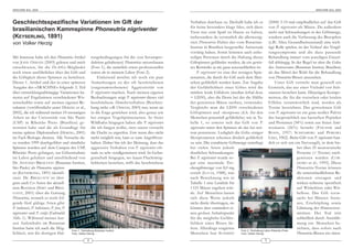 ARACHNE 9(4), 2004                                                                                                                                                                        ARACHNE 9(4), 2004




Geschlechtsspezifische Variationen im Gift der                                                       Verhalten durchaus zu. Deshalb halte ich es (2000) 5-10 mal empfindlicher auf das Gift
                                                                                                     für keine besonders kluge Idee, sich diese von P. nigriventer als Mäuse. Da außerdem
brasilianischen Kammspinne Phoneutria nigriventer                                                    Tiere nur zum Spaß zu Hause zu halten, nicht nur Schwankungen in der Giftmenge,
(KEYSERLING, 1891)                                                                                   insbesondere da vermutlich die allerwenig- sondern auch die Verfassung des Bissopfers
von Volker Herzig                                                                                    sten Phoneutria-Halter das vom Butantan- (z.B.: Alter, Gesundheitszustand) eine wich-
                                                                                                     Institut in Brasilien hergestellte Antiserum tige Rolle spielen, ist der Verlauf der Vergif-
                                                                                                     vorrätig haben. Somit könnten auch unbe- tungssymptome und die dazu passende
Mit Interesse habe ich den Phoneutria-Artikel tungsbedingungen für die (zur Serumpro-                teiligte Personen durch die Haltung dieser Behandlung immer vom jeweiligen Einzel-
von JOHN OSMANI (2003) gelesen und mich duktion gehaltenen) Phoneutrias anzuschauen                  Giftspinnen gefährdet werden, da ein gewis- fall abhängig. In der Regel ist aber die Gabe
entschlossen, für die DeArGe-Mitglieder (Foto 1), die natürlich etwas professioneller                ses Restrisiko ja nie ganz auszuschließen ist.           des Antiserums (Butantan Institut, Brasilien)
noch etwas ausführlicher über das Gift und waren als in meinem Labor (Foto 2).                            P. nigriventer ist eine der wenigen Spin- als das Mittel der Wahl für die Behandlung
die Giftigkeit dieser Spinnen zu berichten.                    Einleitend möchte ich noch ein paar   nenarten, die durch ihr Gift auch dem Men- von Phoneutria-Bissen anzusehen.
Dieser 1. Artikel und der in einer späteren Anmerkungen zu der oft beschriebenen                     schen gefährlich werden kann. Zur Angabe                      Unter Gift versteht man generell ein
Ausgabe der »ARACHNE« folgende 2. Teil (»sagenumwobenen«) Aggressivität von                          der Gefährlichkeit eines Giftes wird die Gemisch, das aus einer Vielzahl von Sub-
über entwicklungsabhängige Variationen ba- P. nigriventer machen. Nach meinen eigenen                mittlere letale Giftdosis (median lethal dose stanzen bestehen kann. Diejenigen Kompo-
sieren auf Ergebnissen verschiedener Wis- Beobachtungen zeigt P. nigriventer dieses viel             = LD50), also die Dosis bei der die Hälfte nenten, die für die toxischen oder letalen
senschaftler sowie auf meinen eigenen Re- beschriebene Abwehrverhalten (Beschrei-                    der getesteten Mäuse sterben, verwendet. Effekte verantwortlich sind, werden als
sultaten (veröffentlicht unter HERZIG et al., bung siehe z.B. OSMANI, 2003) nur, wenn sie            Vergleicht man die LD50 verschiedener Toxine bezeichnet. Das getrocknete Gift
2002), die ich während meiner 10-monatigen in die Enge getrieben wird, also genau wie                Giftspinnen und -skorpione (d.h. für den von P. nigriventer ist ein grau-weißes Pulver
Arbeit an der Universität von São Paulo bei einigen Vogelspinnenarten. In freier                     Menschen potentiell gefährliche) wie in Ta- das hauptsächlich aus basischen Peptiden
(USP) in Ribeirão Preto (Brasilien) ge - Wildbahn hingegen haben alle P. nigriventer                 belle 1, so erweist sich das Gift von P. und Proteinen (54%) sowie aus freien Ami-
wonnen habe und die als Grundlage für die ich fangen wollte, stets zuerst versucht                   nigriventer unter den Spinnen als das bei wei- nosäuren (26%) besteht (F ISCHER and
meine spätere Diplomarbeit (HERZIG, 2001) die Flucht zu ergreifen. Erst wenn dies nicht              tem potenteste. Lediglich die Gifte einiger B OHN , 1957; S CHENBERG and P EREIRA
im Fach Biologie dienten. Alle Versuche da- mehr möglich war, kam es zum Angriffsver-                Skorpionarten scheinen ähnlich gefährlich LIMA, 1962). Beim Gift von P. nigriventer han-
zu wurden 1999 durchgeführt und sämtliche halten. Daher bin ich der Meinung, dass das                zu sein. Die extrahierte Giftmenge unterliegt delt es sich um ein Nervengift, in dem bis-
Spinnen wurden auf dem Campus der USP, aggressive Verhalten von P. nigriventer oft-                  bei vielen Arten jedoch                                                    her über 25 neurotoxische
Ribeirão Preto gefangen, zur Giftentnahme mals zu sehr verallgemeinert wird. In Gefan-               deutlichen Schwankungen.                                                   Proteine (= Toxine) nach-
im Labor gehalten und anschließend von genschaft hingegen, wo kaum Fluchtmög-                        Bei P. nigriventer wurde so-                                               gewiesen wurden (C OR -
Dr. ANTONIO BRESCOVIT (Butantan Institut, lichkeiten bestehen, trifft das beschriebene               gar eine maximale Tro -                                                    DEIRO et al., 1995). Diese
São Paulo) als Phoneutria nigriven-                                                                  ckengiftmenge von 8,0 mg                                                   Phoneutria-Toxine können
ter (KEYSERLING, 1891) identifi-                                                                     erzielt (LUCAS, 1988), was                                                 die unterschiedlichsten Re-
ziert. Dr. B RESCOVIT ist übri-                                                                      nach Berechnung wie in                                                     ak tionen erzeugen und
gens auch Co-Autor der aktuell-                                                                      Tabelle 1 eine Letalität für                                               wirken teilweise spezifisch
sten Revision (SIMÓ und BRES-                                                                        1333 Mäuse ergeben wür-                                                    auf Wirbeltiere oder Wir-
COVIT , 2001) über die Gattung                                                                       de. Auf Menschen lassen                                                    bellose. Das Gift verur-
Phoneutria, wonach es noch fol-                                                                      sich diese Werte jedoch                                                    sacht bei Mäusen Atem-
gende fünf gültige Arten gibt:                                                                       nicht direkt übertragen, sie                                               not, Er schöp fung sowie
P. bahiensis, P. boliviensis, P. fera, P.                                                            können aber zumindest ei-                                                  Lähmung der Hinterextre-
nigriventer und P. reidyi (Farbtafel                                                                 nen groben Anhaltspunkt                                                    mitäten. Der Tod tritt
Abb. 1). Während meines kur-                                                                         für die mögliche Gefähr-                                                   schließlich durch Atemläh-
zen Aufenthalts im Butantan                                                                          lichkeit eines Bisses lie-                                                 mung ein. Menschen be -
Institut hatte ich auch die Mög-                                                                     fern. Allerdings reagieren                                                 rich ten, dass sofort nach
                                          Foto 1: Tierhaltung Butantan Institut                                                        Foto 2: Tierhaltung Labor Ribeirão Preto
lichkeit, mir die dortigen Hal-           Foto: Volker Herzig                                        Menschen laut S CHMIDT            Foto: Volker Herzig                      Phoneutria-Bissen ein inten-
                                                4                                                                                                      5
 