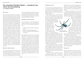 ARACHNE 9(4), 2004                                                                                                                                                                    ARACHNE 9(4), 2004




Die »Australian Red Back Spider« – Latrodectus has-                                                  TERRARIENHALTUNG                                   Witwen fressen in der Terrarienhaltung In-
                                                                                                                                                        sekten aller Art: Heimchen, Mehlwürmer,
selti in der Artvorstellung                                                                          Es soll hier nicht unerwähnt bleiben, dass Fliegen usw. Schaben sind nicht zu empfeh-
von Stephan Martini                                                                                  im Umgang mit Schwarzen Witwen vorsich- len, da diese sich zu schnell im Boden ein-
                                                                                                     tig und verantwortungsbewusst gehandelt graben.
                                                                                                     werden muss, denn es handelt sich um sehr                 Die Schwarzen Witwen bauen in 10-20
EINLEITUNG                                           in Australien. Die Tiere sind dort im Busch-    giftige Spinnen, auch wenn sie nicht so cm Höhe ein Haubennetz, von welchem
                                                     werk und in niedriger Vegetation anzutref-      aggressiv scheinen.                                einige Spinnfäden zum Terrarienboden ver-
Bei den meisten Mitmenschen haben die                fen. Mit Vorliebe werden aber auch mensch-          Die Terrarien sollten eine Größe von laufen bzw. dort arretiert sind. An der Spitze
Schwarzen Witwen keinen guten Ruf. Sie               liche Behausungen aufgesucht, in denen sie      20 x 30 x 20-30 cm (Breite x Länge x Höhe) sind diese Spinnfäden, die unter Spannung
sind als Tod bringende Kreaturen bekannt             dann ihre Haubennetze anlegen.                  haben. Es ist darauf zu achten, dass die Tie-                          stehen, mit Klebtröpfchen
geworden, wobei die Medien mit ihren meist                                                           re nicht entweichen können. Ich halte meine                             behaftet. Hat sich ein In-
falschen Informationen erheblich dazu bei-           BESCHREIBUNG & SYSTEMATIK                       Exemplare in abgeschlossenen,                                             sekt an einem solchen
getragen haben. In Deutschland halten viele                                                          dicht schließenden Falltürterrari-                                         Spinnfaden verfangen,
Terrarianer und Spinnenfreunde Schwarze              L. hasselti gehört wie alle Exemplare der       en. Als Bo den grund empfehle                                              reißt dieser ab und ka-
Witwen als Terrarientiere. Im folgenden Be-          Gattung Latrodectus zu den »echten Spinnen«     ich Blumenerde (un-                                                         tapultiert das an ihm
richt möchte ich die Australische Witwe,             und dort zu den Theridiidae (Kugelspin-         gedüngt) oder die in                                                      klebende Insekt in die
auch Rotrücken-Witwe (Latrodectus hasselti)          nen).                                           Zoogeschäften ange-                                                      Höhe. Nun eilt die Spin-
ge nannt, vorstellen. Von den Australiern                                                            botenen Humus-Ziegel.                                                  ne schnell herbei, zieht
wird sie als »Red Back Spider« bezeichnet.             • Ordnung: Araneomorphae (»echte Spin-        Das Substrat sollte ei-                                           den Spinnfaden mit dem Opfer
Jedes Jahr kommt es dort zu vielen Zwi-                  nen«)                                       ne Hö he von ca. 4-5                                             an sich heran und spinnt dieses
schenfällen mit diesen Spinnen. Latrodectus            • Familie: Theridiidae (Kugelspinnen)         cm haben, und es soll-                                           ein und/oder bringt einen Gift-
                                                                                                                                          Latrodectus hasselti
hasselti kommt dort sehr häufig in Garagen,            • Gattung: Latrodectus (Schwarze Witwen),     te leicht feucht gehalten            Zeichnung: Stephan Martini  biß an, je nach Größe und
Schuppen und Außentoiletten vor, also in                 Steatoda usw.                               wer den. Zur Verankerung des                                     Wehr haftigkeit des Op fers. L.
mensch licher Nähe, wodurch die meisten                                                              Haubennetzes kann man Wurzeln oder Äste hasselti erbeutet in freier Natur oft Insekten,
der Unfälle passieren, da die Tiere häufig           Die Kugelspinnen sind z.B. an dem großen        anbieten sowie Pflanzen, wobei ich persön- die viel größer sind als sie selbst.
verletzt werden oder sich in die Enge ge -           Hinterleib zu erkennen, der an eine Kugel       lich hier künstliche Pflanzen be vorzuge.                 Wenn man eine Schwarze Witwe einfan-
trieben fühlen. Normalerweise ist L. hasselti        erinnert. L. hasselti erreicht im weiblichen    Einen Trinknapf brauchen diese Spinnen gen muss, so sollte dies nur mit Hilfe einer
nicht aggressiv und flüchtet eher bevor sie          Geschlecht eine Größe von ca. 12-15 mm,         nicht. Es reicht wenn alle 2-3 Tage das Ter- Heimchendose geschehen. Eine Giftspinne
zubeißt, es sei denn sie bewacht ihren Ko-           männliche Exemplare max. 7-8 mm. Männ-          rarium und das Netz mit Wasser be sprüht darf niemals mit der Hand eingefangen wer-
kon, dann reagiert sie wie die meisten Spin-         chen sind intensiver gezeichnet und glänzen     wird. Die Spinnen trinken die Wassertropfen den! Die beste Methode zum Einfangen ei-
nen gereizt. Seit es in den fünfziger Jahren         als ob sie frisch lackiert wären (Farbtafel     aus dem Netz; teilweise werden diese sogar ner Schwarzen Witwe: der Becher wird über
die Serumtherapie in Australien gibt (WIE-           Abb. 6). Die Extremitäten und der gesamte       attackiert und eingesponnen.                       die Spinne gestülpt und der Deckel darunter
NER 1956), wurden kaum noch Todesfälle               Kopf-Brust-Bereich sind schwarz gezeich-            Bei Temperaturen von 20-25°C fühlen geschoben (so werden auch häufig Vogel-
registriert.                                         net. Das Opisthosoma von L. hasselti ist        sich die Spinnen wohl. Nachts sollte eine spinnen eingefangen).
                                                     ebenfalls schwarz. Auf der Unterseite trägt     leichte Abkühlung erfolgen. Bei guter Pflege
HERKUNFT & LEBENSRAUM                                sie die für Schwarze Witwen bekannte rote       können Schwarze Witwen ein Alter von 2 NACHZUCHT
                                                     Sanduhrzeichnung. Auf der Oberseite des         bis 4 Jahren erreichen. Adulte Männchen
L. hasselti bewohnt weite Teile Asiens. Ihr          Opisthosoma verläuft ein roter breiter Strei-   hingegen sterben schon nach etwa zwei bis Hat man das Glück und besitzt beide Ge -
Hauptverbreitungsgebiet ist in Australien            fen, daher der Name »Red Back« (= Rot-          sechs Monaten.                                     schlechter einer Art, kann man einen Paa-
und Neuseeland, wo sie z. B. mit Atrax robu-         rücken) Witwe (Farbtafel Abb. 5 und 8 bis           Das Futter sollte an die Größe der Spin- rungsversuch starten. Allerdings müssen
stus zu den medizinisch bedeutsamsten Spin-          12).                                            ne an gepasst werden, d.h. es sollte nicht bei de Tiere geschlechtsreif sein und das
nen gehört. Man begegnet ihnen fast überall                                                          größer als die Spinne selber sein. Schwarze Männchen muss sein Spermanetz schon
                                                16                                                                                                  17
 