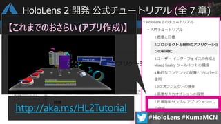 http://aka.ms/HL2Tutorial
【これまでのおさらい (アプリ作成)】
HoloLens 2 開発 公式チュートリアル (全 7 章)
 