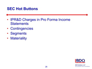SEC Hot Buttons IPR&D Charges in Pro Forma Income Statements Contingencies Segments Materiality 