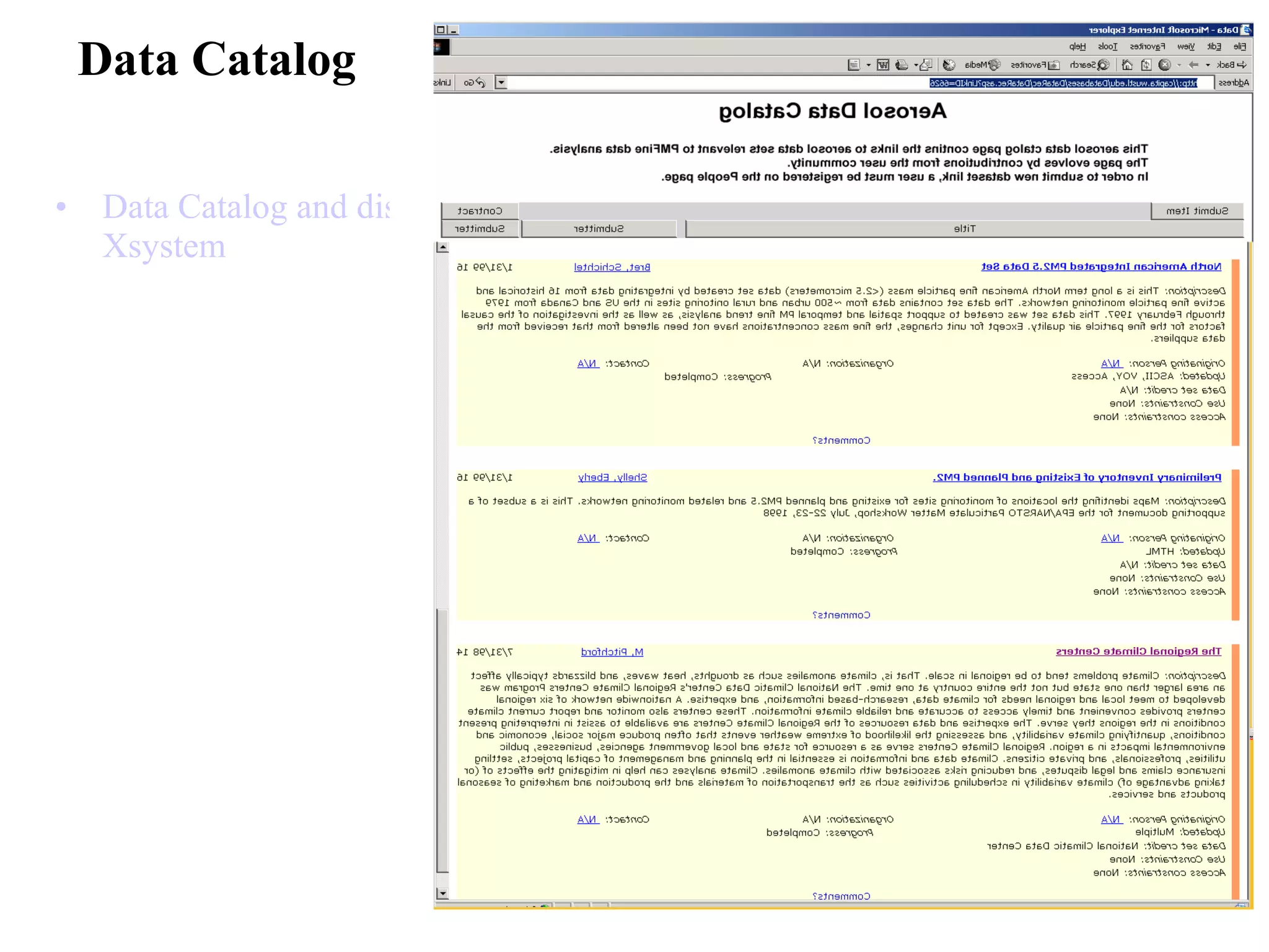 Data Catalog Data Catalog and discussion page of the CAPITA  Xsystem 