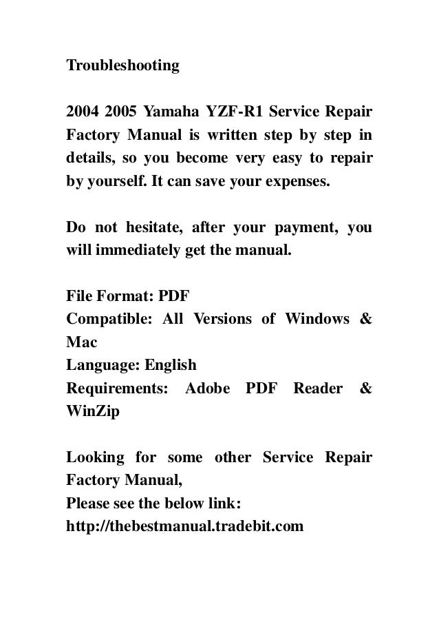 2004 2005 yamaha yzf r1 service repair factory manual instant download