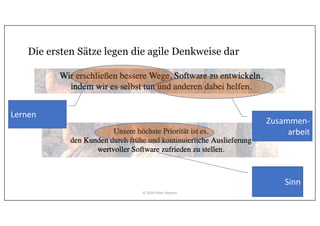 Die ersten Sätze legen die agile Denkweise dar
Lernen
Zusammen-
arbeit
Sinn
© 2020 Peter Stevens
 