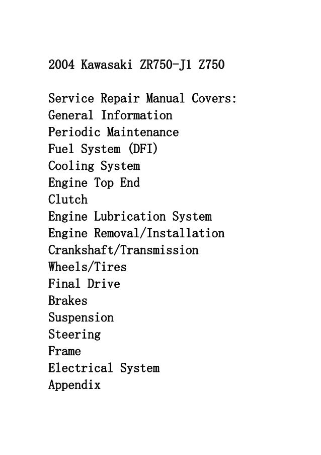 2004 kawasaki zr750 j z750 service repair manual instant download