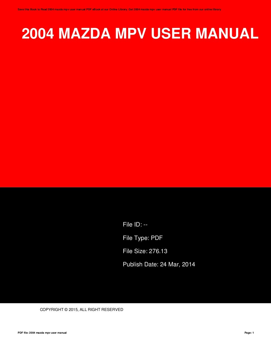 2004 mazda mpv user manual