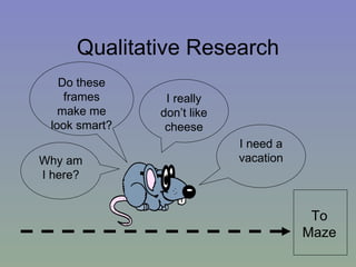 Qualitative Research I really don’t like cheese I need a vacation Do these frames make me look smart? To Maze Why am I here? 