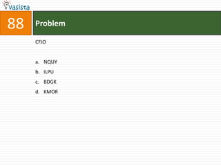 88   Problem

     CFJO


     a. NQUY
     b. ILPU
     c. BDGK
     d. KMOR
 