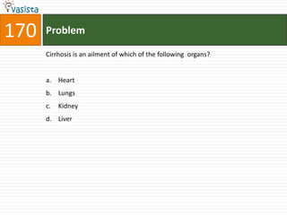 170   Problem

      Cirrhosis is an ailment of which of the following organs?


      a. Heart
      b. Lungs
      c.   Kidney
      d. Liver
 