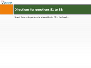 Directions for questions 51 to 55:

Select the most appropriate alternative to fill in the blanks.
 