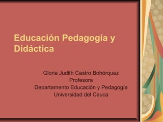 Educación Pedagogía y
Didáctica
Gloria Judith Castro Bohórquez
Profesora
Departamento Educación y Pedagogía
Universidad del Cauca
 