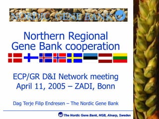 Northern Regional Gene Bank cooperation ECP/GR D&I Network meeting April 11, 2005 – ZADI, Bonn Dag Terje Filip Endresen – The Nordic Gene Bank 