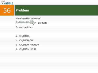 56   Problem

     in the reaction sequence :
                           products
     Products will be :


     a. CH3COCH3
     b. CH3COCH2OH
     c. CH3COOH + HCOOH
     d. CH3CHO + HCHO
 