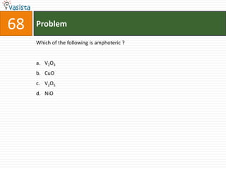 68   Problem

     Which of the following is amphoteric ?


     a. V2O3
     b. CuO
     c. V2O5
     d. NiO
 