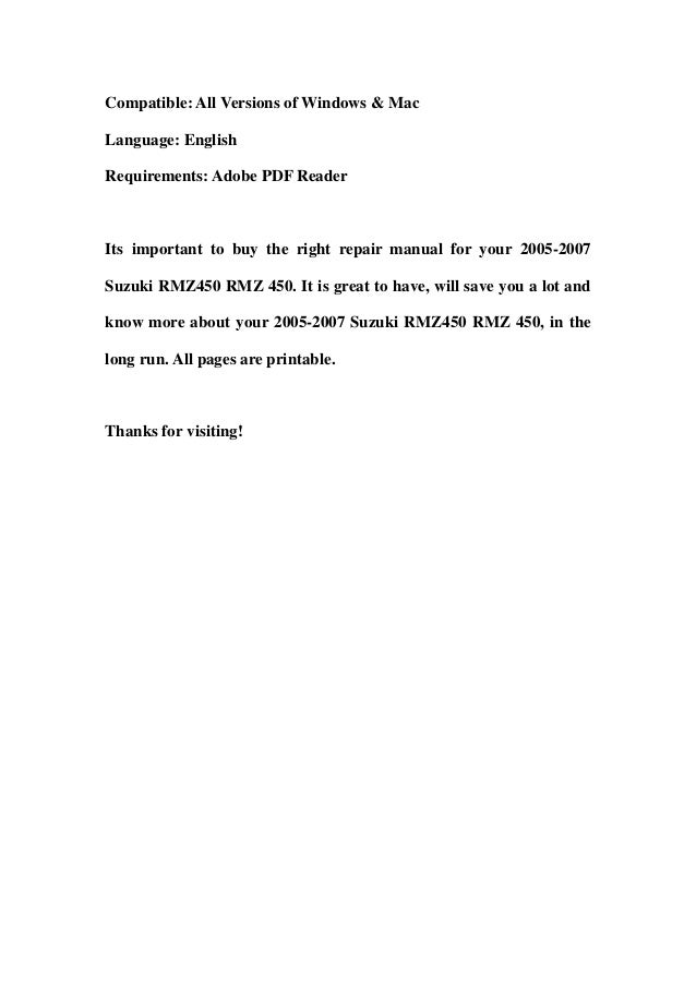 Service manual for 2008 rmz 450 suzuki Service manual for 2008 rmz 450 suzuki