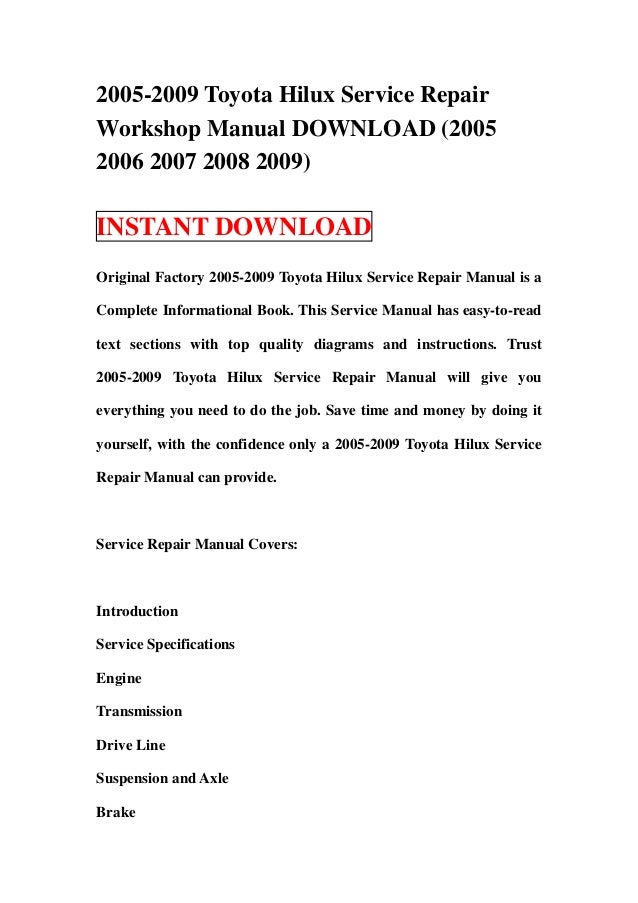 2009 Toyota Hilux Workshop Manual Free Download