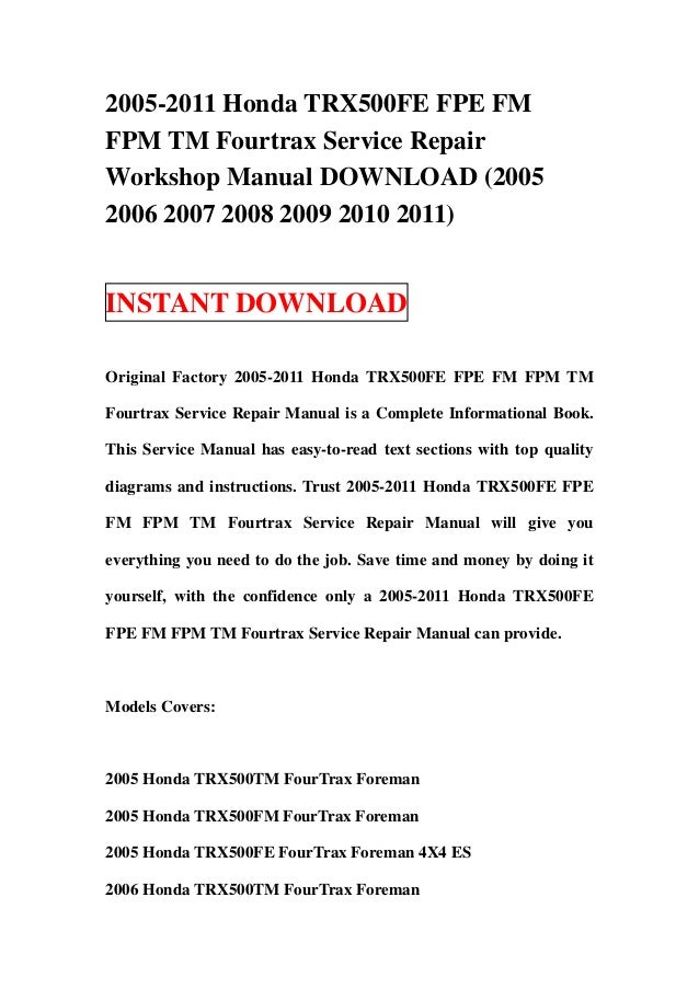 2011 honda foreman 500 service manual