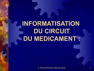 INFORMATISATION
    DU CIRCUIT
 DU MEDICAMENT :



    V. Pinon APRHOC 2005 04/10/05   1
 