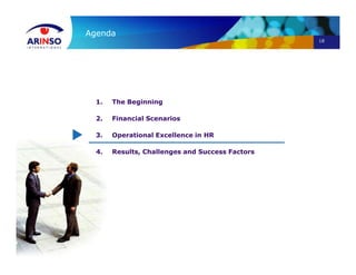 18
Agenda
1. The Beginning
2. Financial Scenarios
3. Operational Excellence in HR
4. Results, Challenges and Success Factors
 