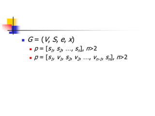    G = (V, S, e, x)
       p = [s1, s2, …, sn], n>2
       p = [s1, v1, s2, v2, …, vn-1, sn], n>2
 