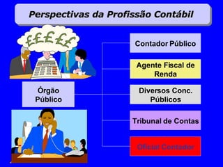 Contador Público Agente Fiscal de Renda Diversos Conc. Públicos Tribunal de Contas Órgão Público Oficial Contador Perspectivas da Profissão Contábil  