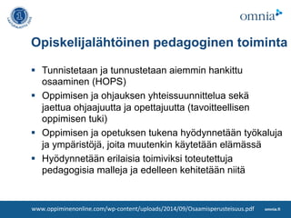 omnia.fi
Opiskelijalähtöinen pedagoginen toiminta
§  Tunnistetaan ja tunnustetaan aiemmin hankittu
osaaminen (HOPS)
§  O...