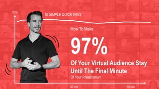 How To Make
97%
Of Your Virtual Audience Stay
Until The Final Minute
Of Your Presentation
10 SIMPLE QUICK WINS
30 min 60 min
100%
 