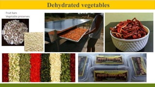 Dehydrated vegetables
Fruit bars
Vegetable preserves
 