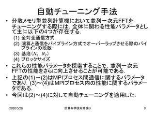 自動チューニング手法
2020/5/28 B計算科学技術特論 9
 