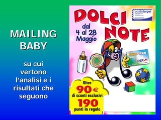 MAILINGMAILING
BABYBABY
su cuisu cui
vertonovertono
ll’’analisi e ianalisi e i
risultati cherisultati che
seguonoseguono
 