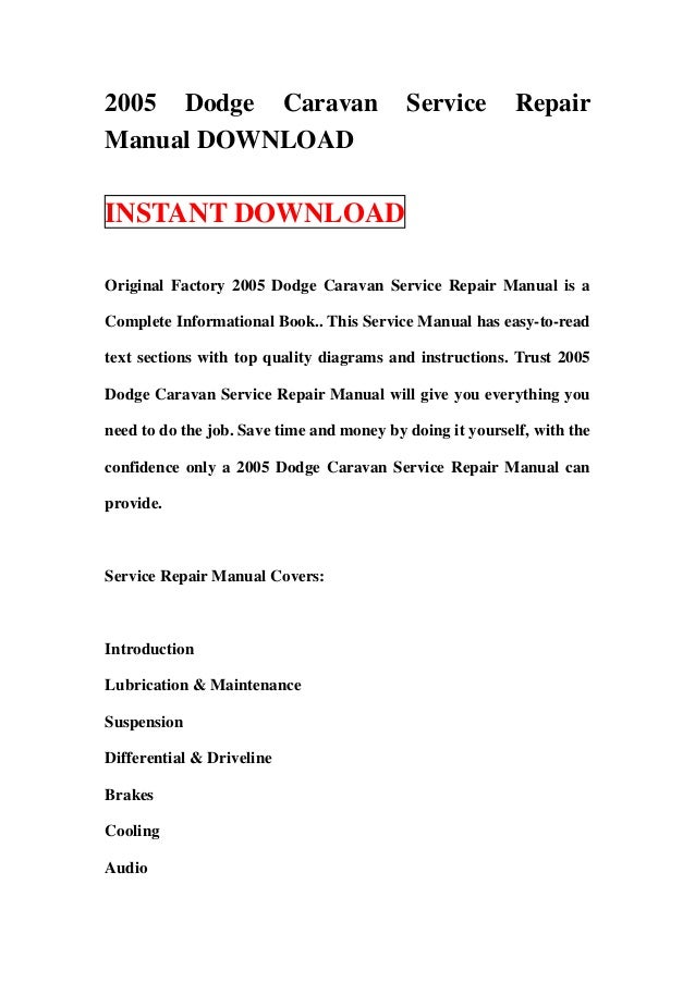 2005 dodge caravan service repair manual download