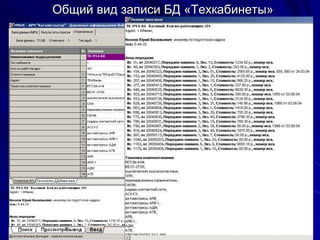 Общий вид записи БД «Техкабинеты»
 