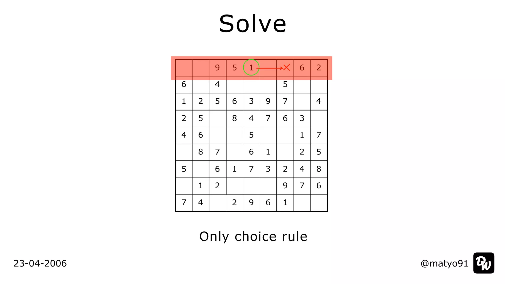 @matyo91
Solve
Only choice rule
23-04-2006
9 5 1 6 2
6 4 5
1 2 5 6 3 9 7 4
2 5 8 4 7 6 3
4 6 5 1 7
8 7 6 1 2 5
5 6 1 7 3 2 4 8
1 2 9 7 6
7 4 2 9 6 1
 