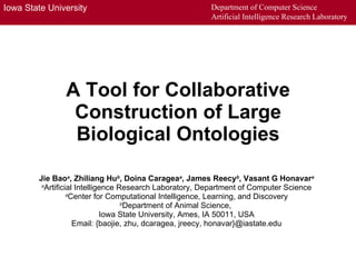 A Tool for Collaborative Construction of Large Biological Ontologies Jie Bao a , Zhiliang Hu b , Doina Caragea a , James Reecy b , Vasant G Honavar a a Artificial Intelligence Research Laboratory, Department of Computer Science a Center for Computational Intelligence, Learning, and Discovery b Department of Animal Science,  Iowa State University, Ames, IA 50011, USA Email: {baojie, zhu, dcaragea, jreecy, honavar}@iastate.edu 